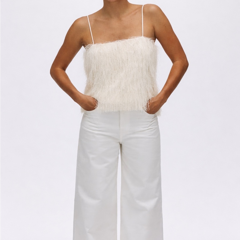 H&M Fringed Strappy Camisole Top Cream White Sz. L